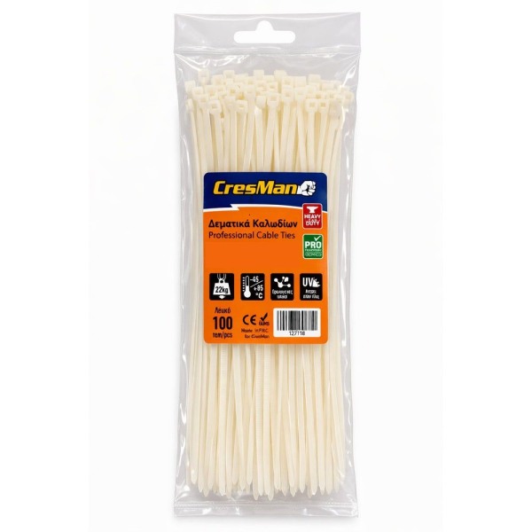 Δεματικά Καλωδίων Cresman Άσπρο 150mm x 3.6mm 100τμχ